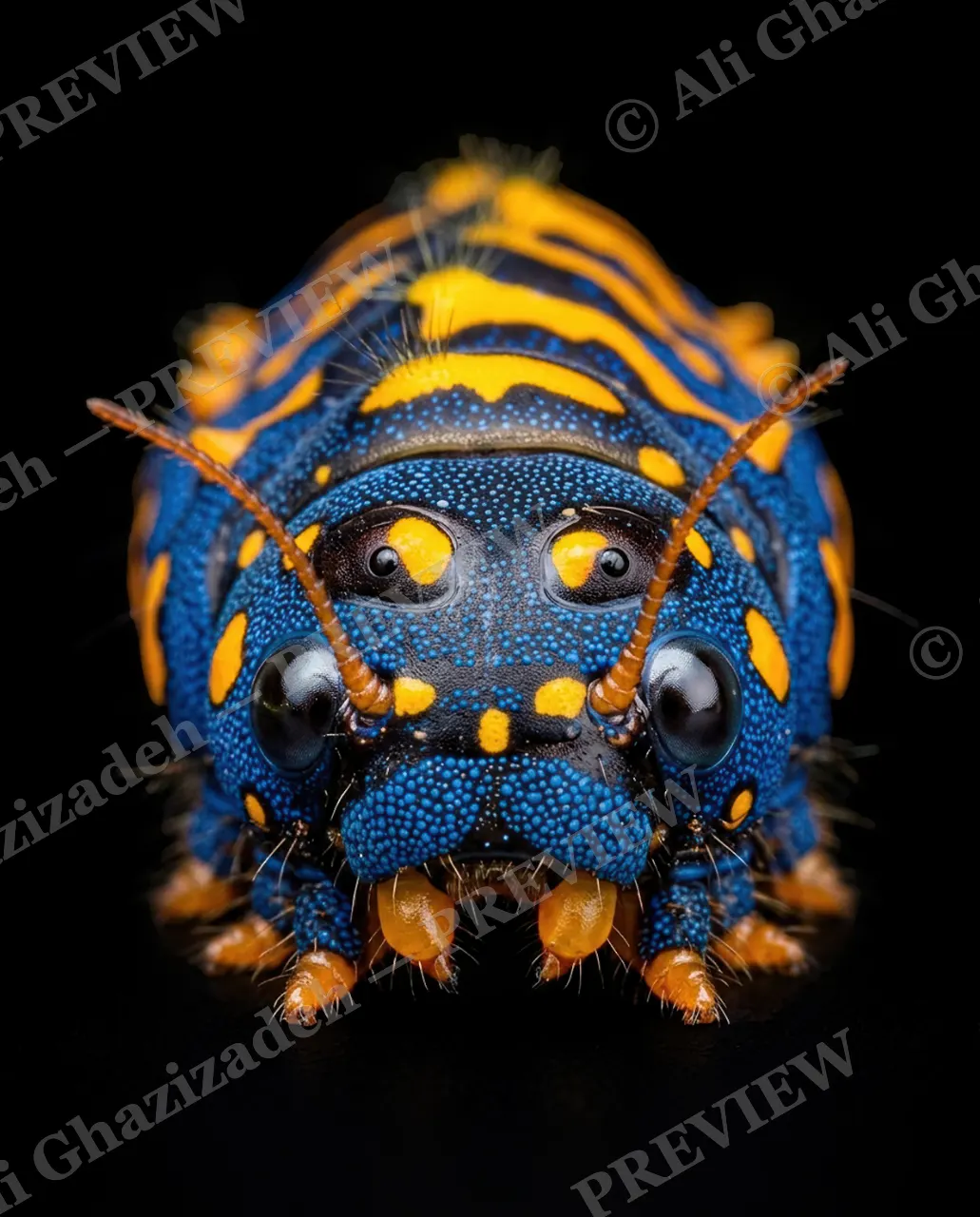 Little Monsters — Blue and Gold — Moth artwork by Ali Ghazizadeh
