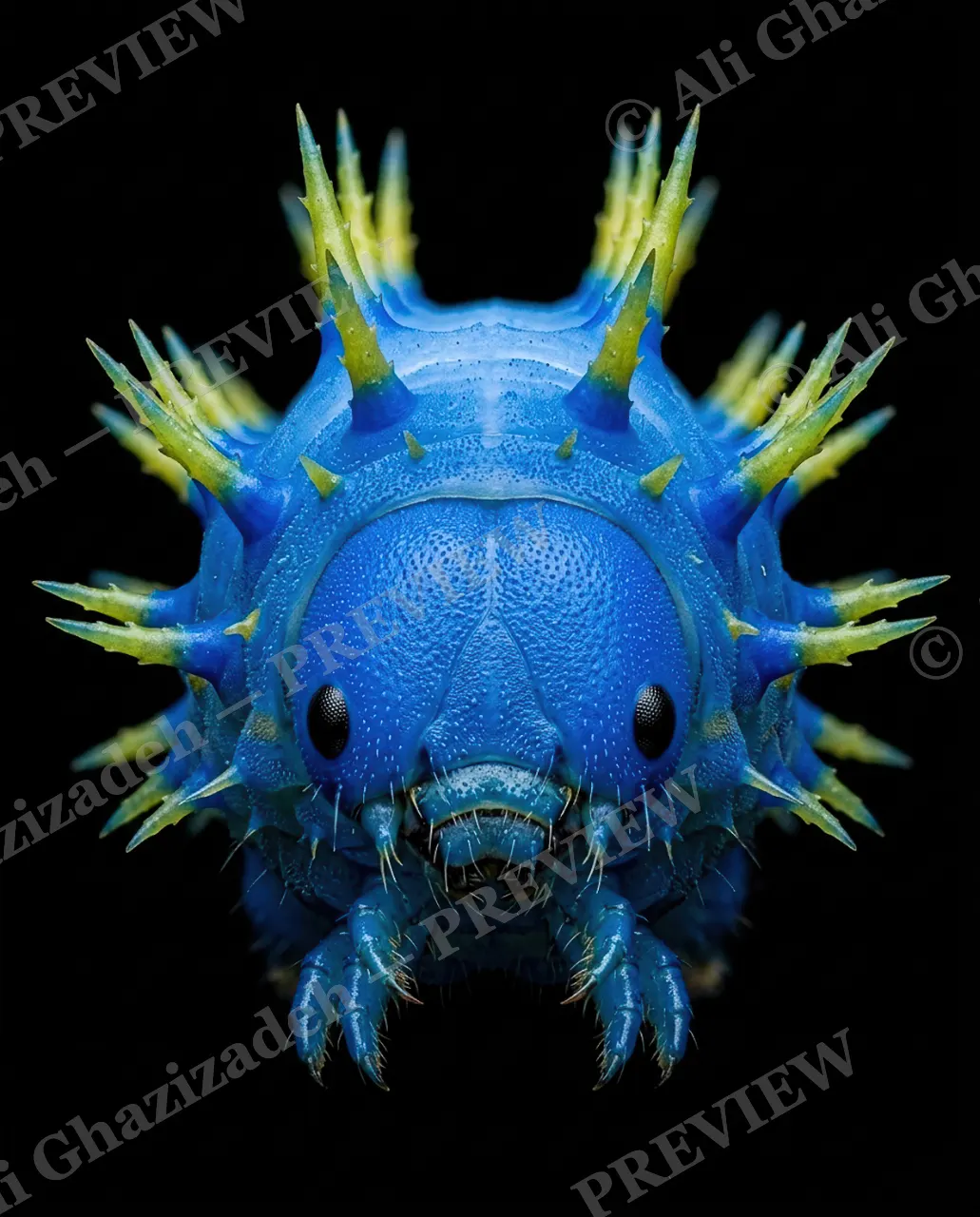 Little Monsters — Blue Pincushion — Moth artwork by Ali Ghazizadeh