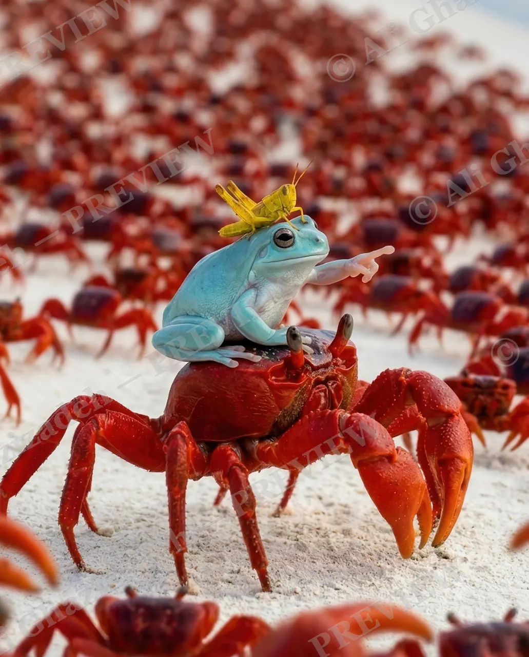 Lord Ribbit & His Army — The Grasshopper Crown — White's tree frog artwork by Ali Ghazizadeh