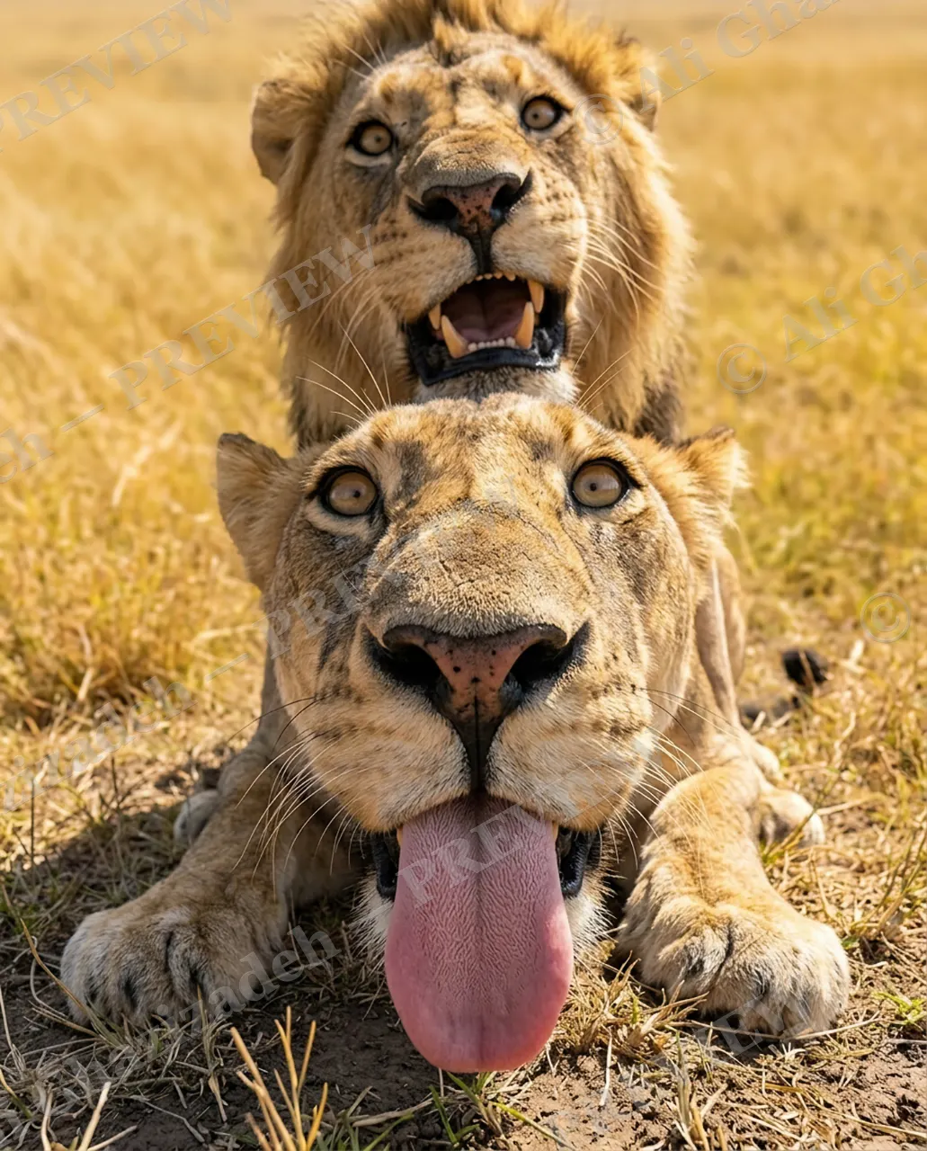 The Mane Event — Tongue Out — Lion artwork by Ali Ghazizadeh