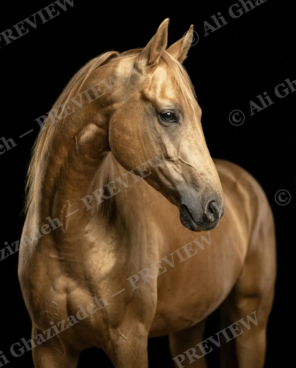 Mane Attraction — Golden Profile — Horse artwork by Ali Ghazizadeh