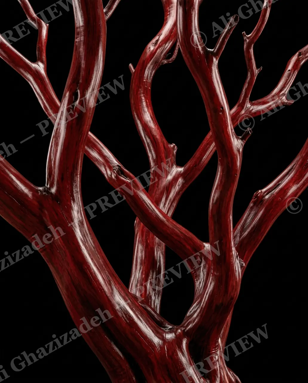 Nature's Paint Job — Deep Red Branch — Tree bark artwork by Ali Ghazizadeh