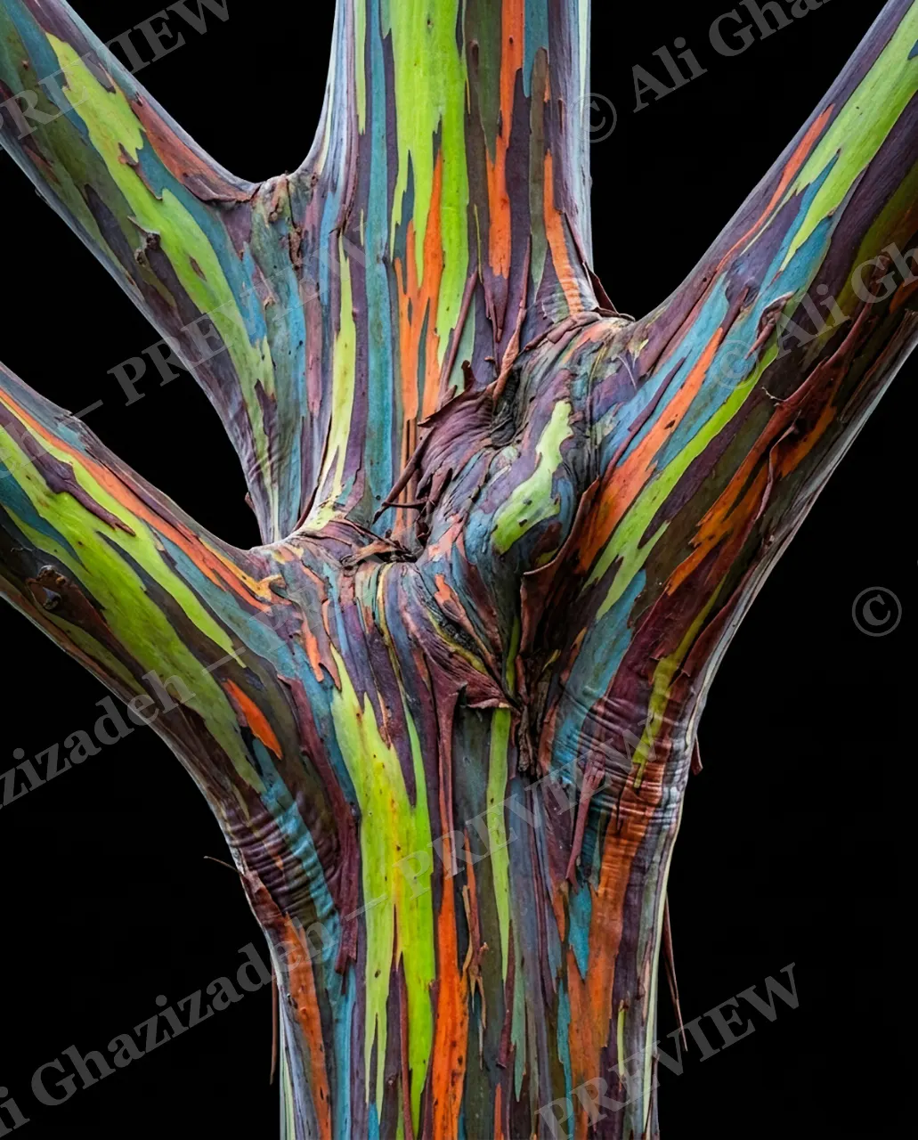 Nature's Paint Job — Rainbow Eucalyptus Branch — Tree bark artwork by Ali Ghazizadeh