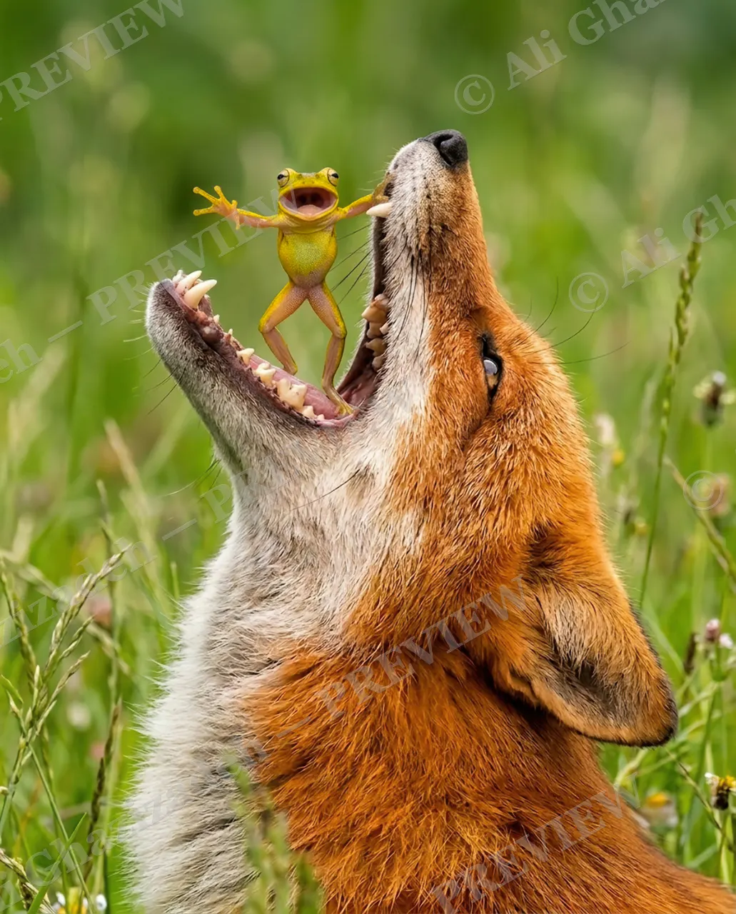 Peace Offering — Over the Fangs — Red fox artwork by Ali Ghazizadeh