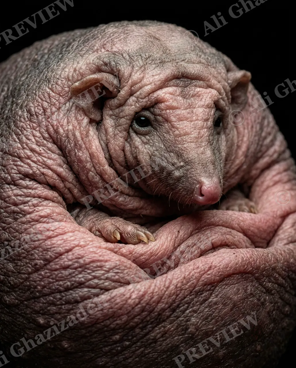 Naked Truth — Curled Into a Knot — Naked mole-rat artwork by Ali Ghazizadeh