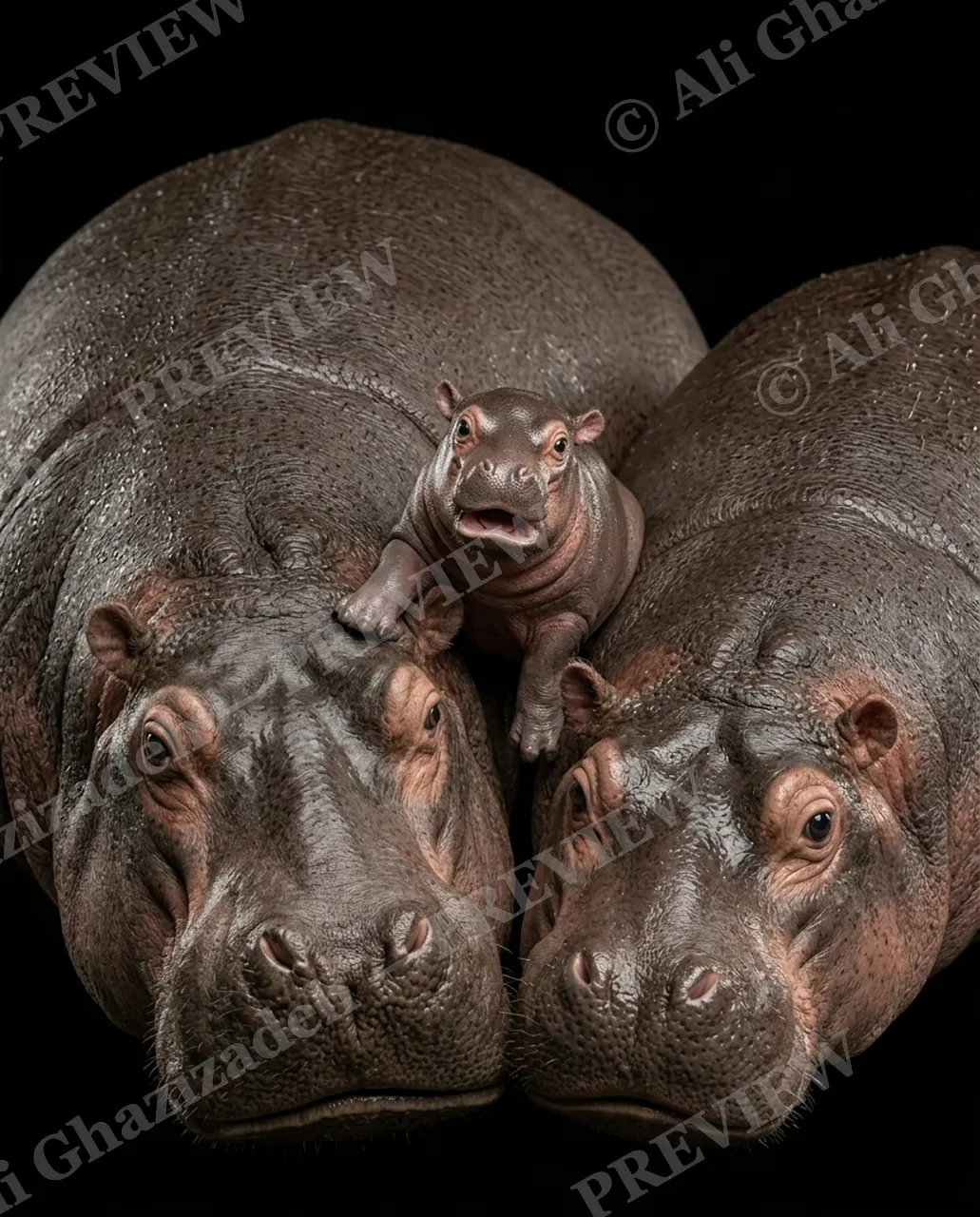 All Mouth, No Bite — Family Portrait — Hippopotamus artwork by Ali Ghazizadeh