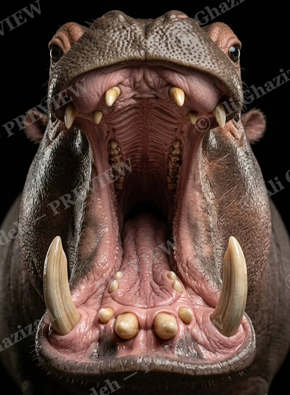 All Mouth, No Bite — Wide Open — Hippopotamus artwork by Ali Ghazizadeh
