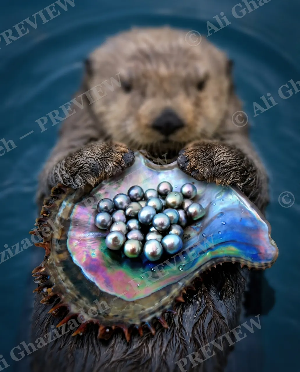 Pearls Before Otter — Look What I Found — Sea otter artwork by Ali Ghazizadeh