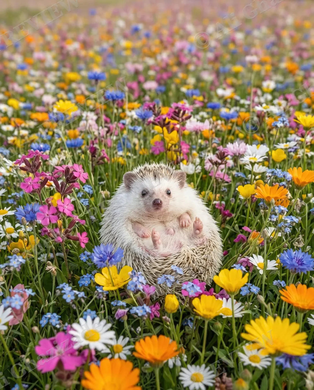 Petal Pose — Hiding in the Blooms — Hedgehog artwork by Ali Ghazizadeh