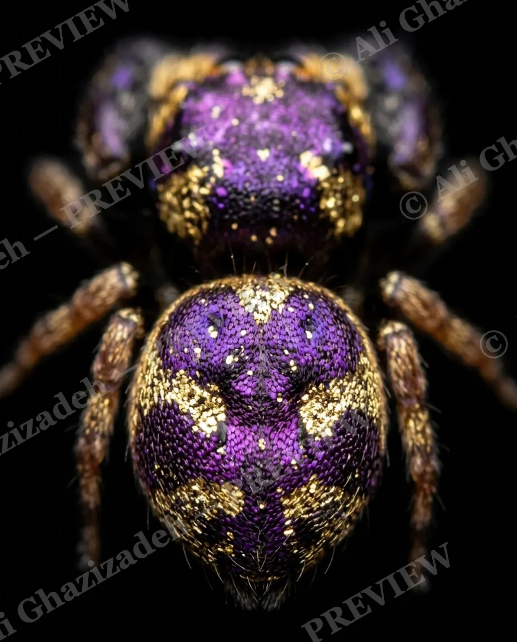 Purple Reign — Purple and Gold Crown — Jumping spider artwork by Ali Ghazizadeh