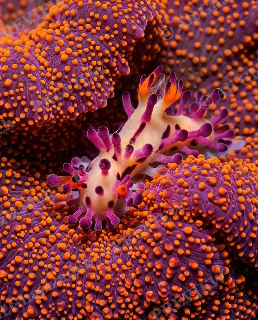Reef Runway — Matching the Sponge — Nudibranch artwork by Ali Ghazizadeh