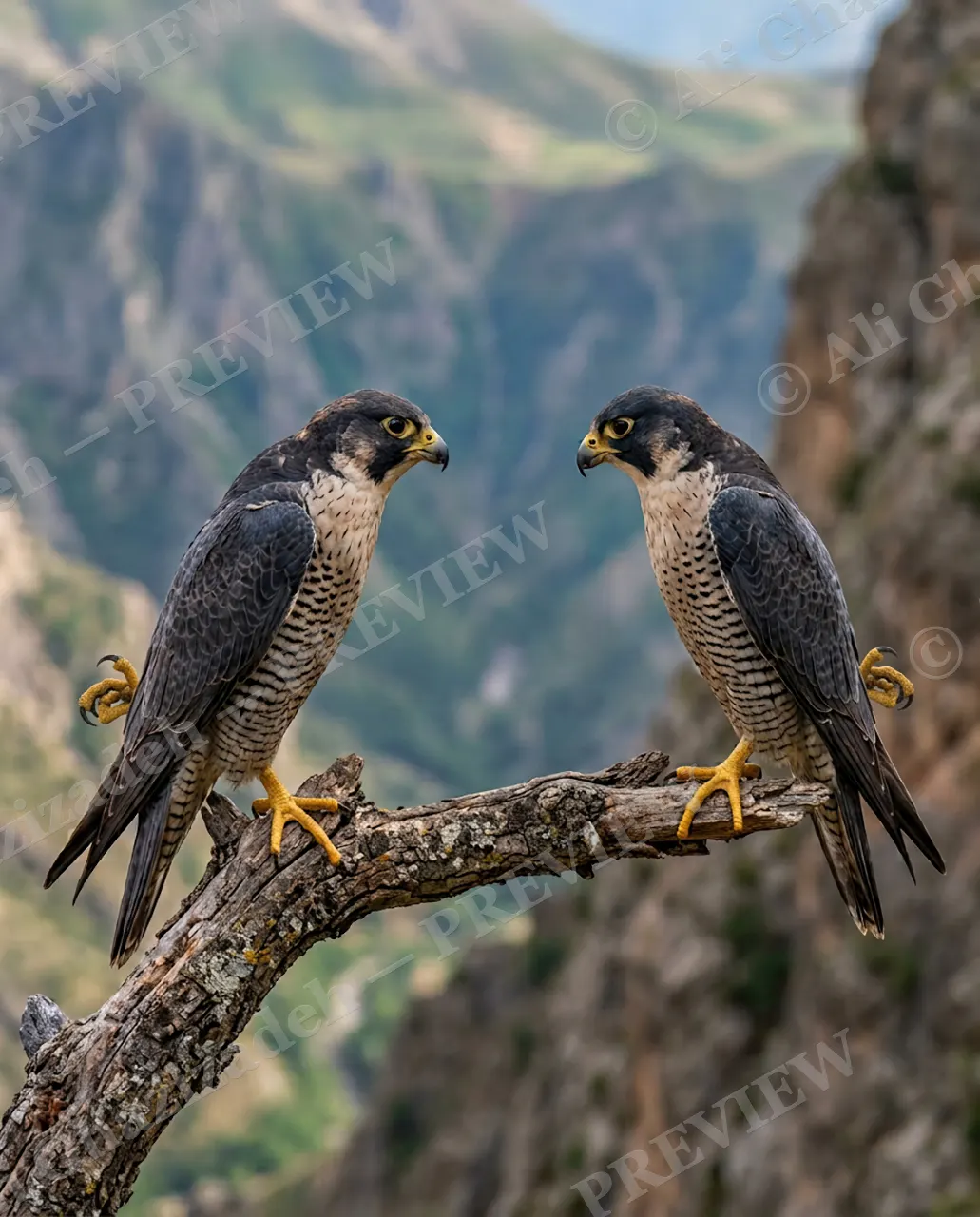 Rock, Paper, Talons — Best of Three — Peregrine falcon artwork by Ali Ghazizadeh