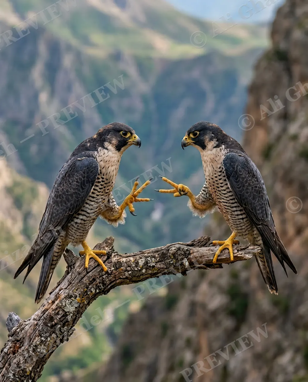 Rock, Paper, Talons — Tied Once More — Peregrine falcon artwork by Ali Ghazizadeh