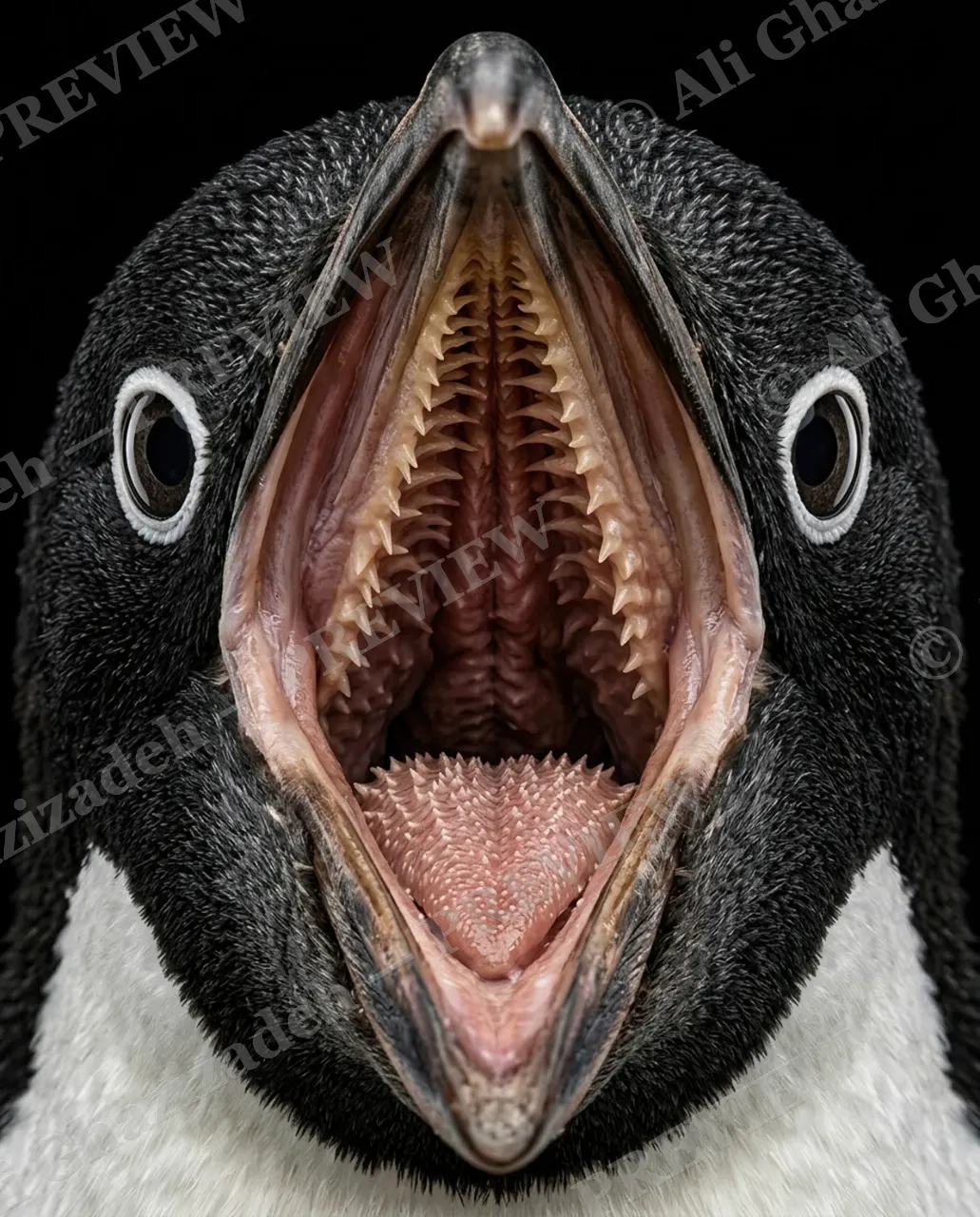 Say Ahh — Open Wide — Adélie penguin artwork by Ali Ghazizadeh