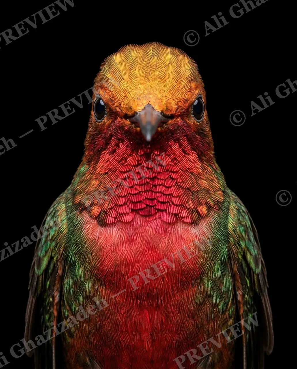 Small Judgments — Golden Witness — Hummingbird artwork by Ali Ghazizadeh