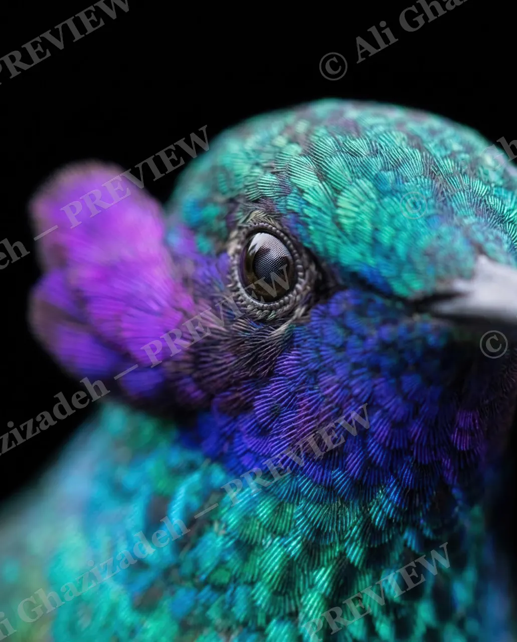 Small Judgments — Violet Ear Flash — Hummingbird artwork by Ali Ghazizadeh