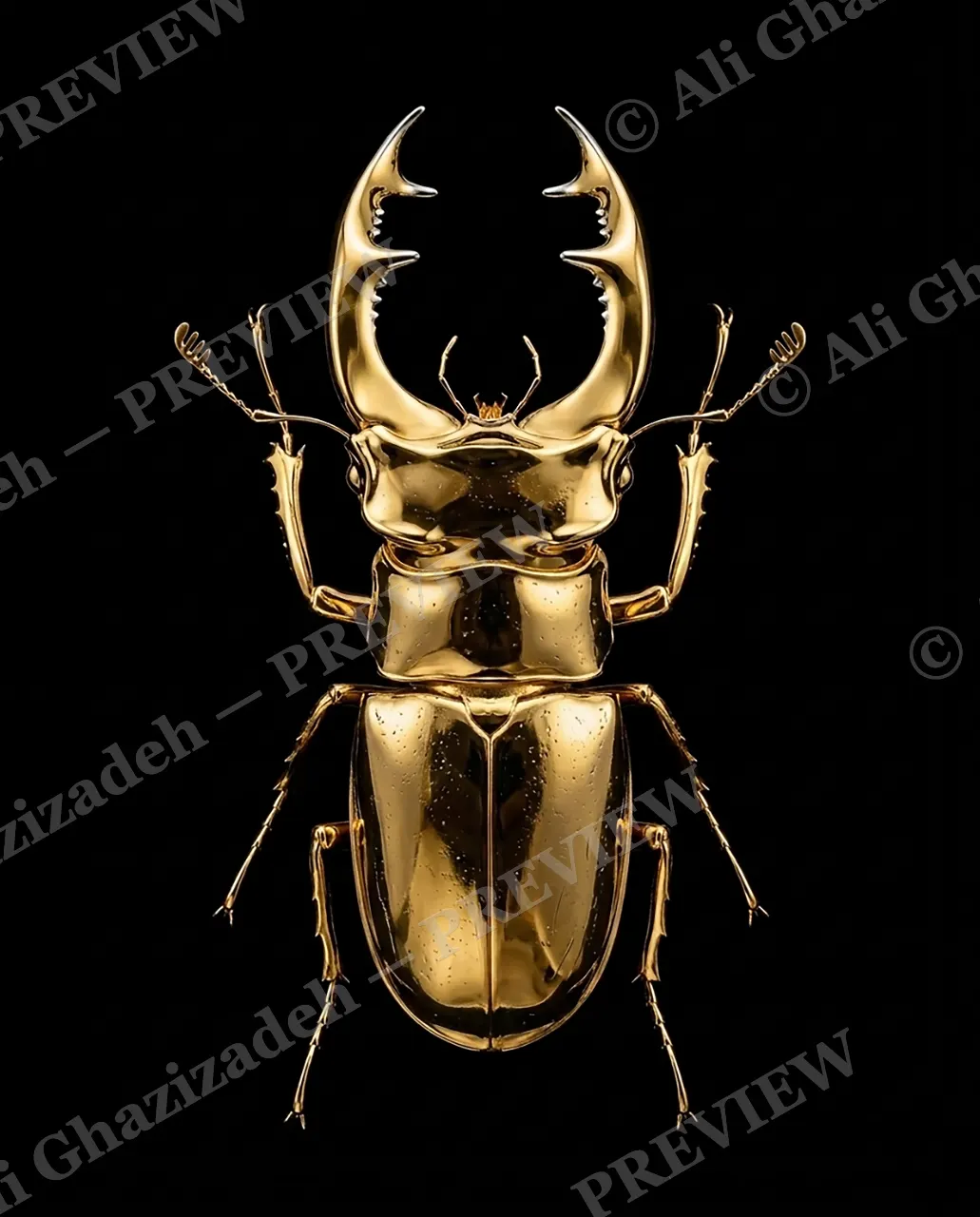 Solid Gold — Golden Stag — Stag beetle artwork by Ali Ghazizadeh