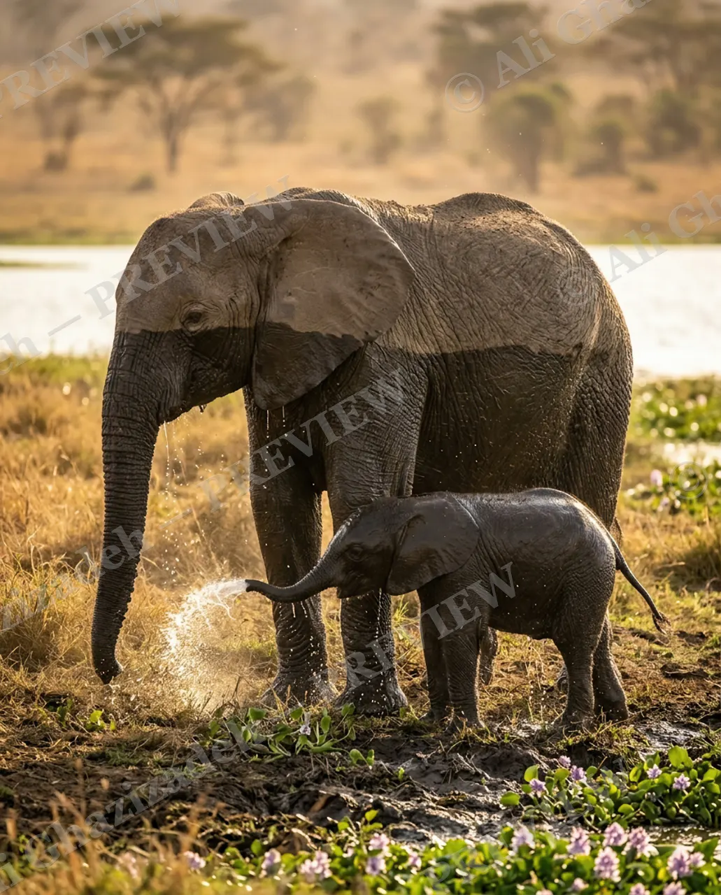 Splash Back — Learning the Trunk — African bush elephant artwork by Ali Ghazizadeh