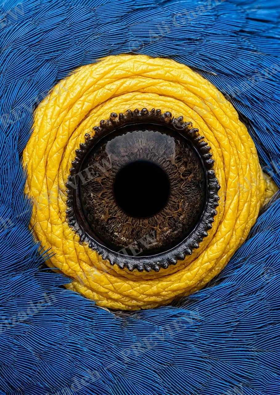 The Eyes Have It — Blue-And-Yellow Macaw — Turaco artwork by Ali Ghazizadeh