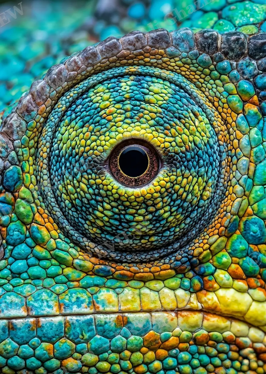 The Eyes Have It — Panther Chameleon — Turaco artwork by Ali Ghazizadeh