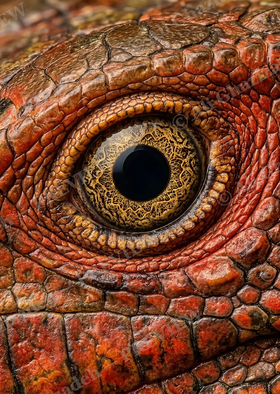 The Eyes Have It — Red Iguana — Turaco artwork by Ali Ghazizadeh