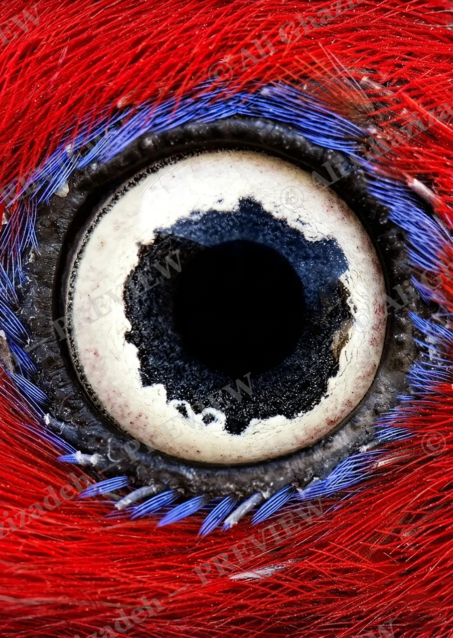The Eyes Have It — Scarlet Macaw — Turaco artwork by Ali Ghazizadeh