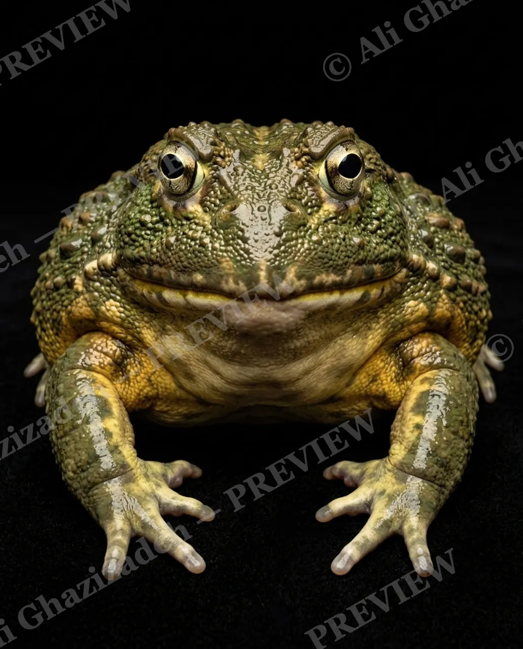The Frog Lineup — The Budgett Grin — Frog artwork by Ali Ghazizadeh
