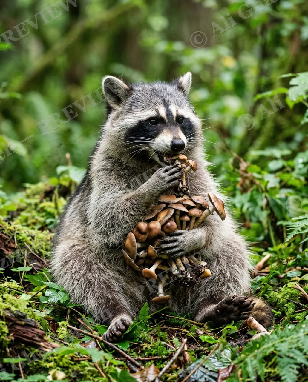 The Munchies — The Foraged Stash — Raccoon artwork by Ali Ghazizadeh