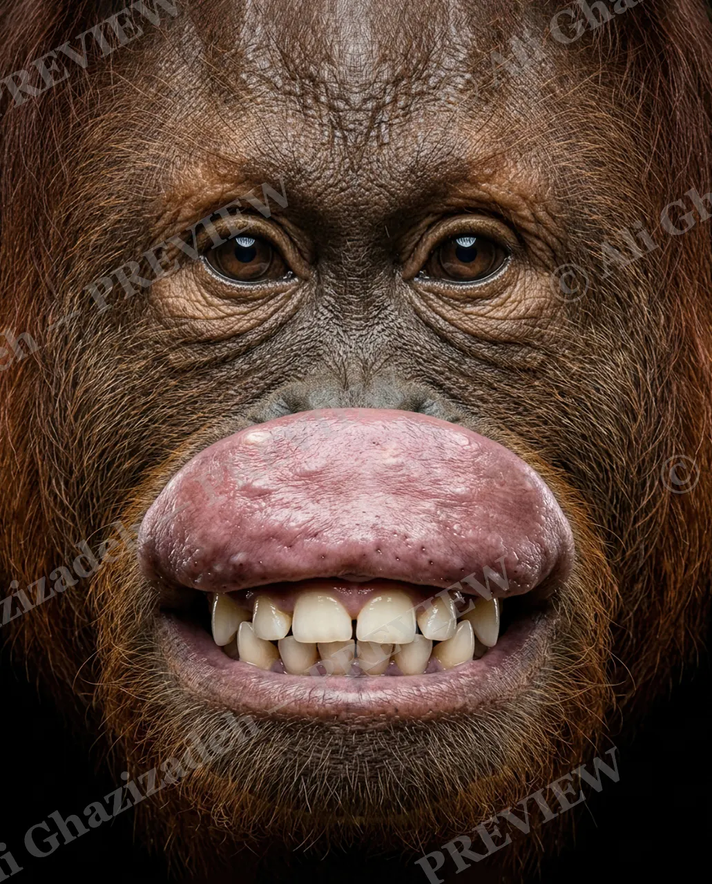 The Usual Suspects — All Teeth — Bornean orangutan artwork by Ali Ghazizadeh