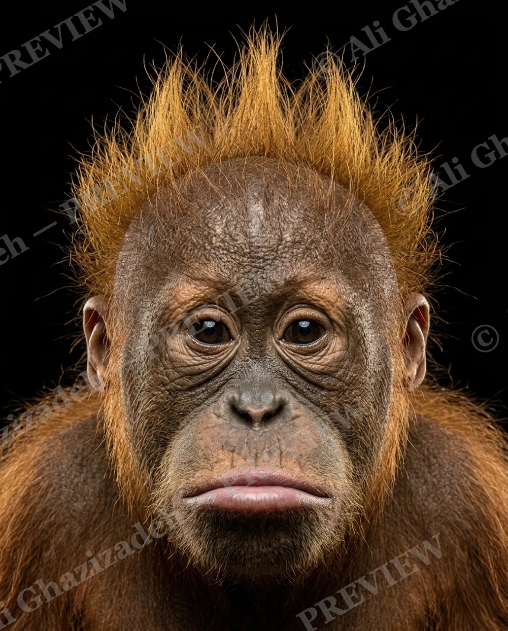 The Usual Suspects — Bad Hair Day — Bornean orangutan artwork by Ali Ghazizadeh