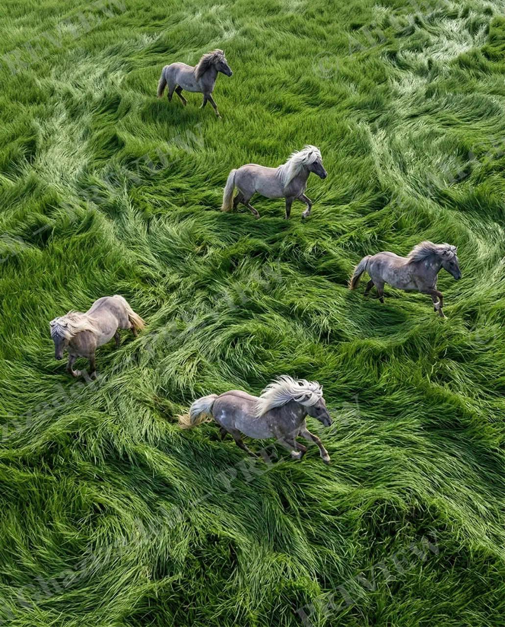Tide of Grass — Racing the Wind — Horse artwork by Ali Ghazizadeh