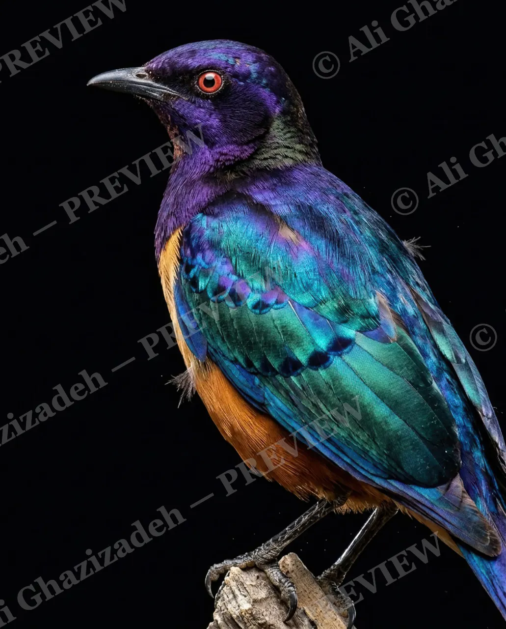 Trick of the Light — Purple-Headed and Watchful — Starling artwork by Ali Ghazizadeh