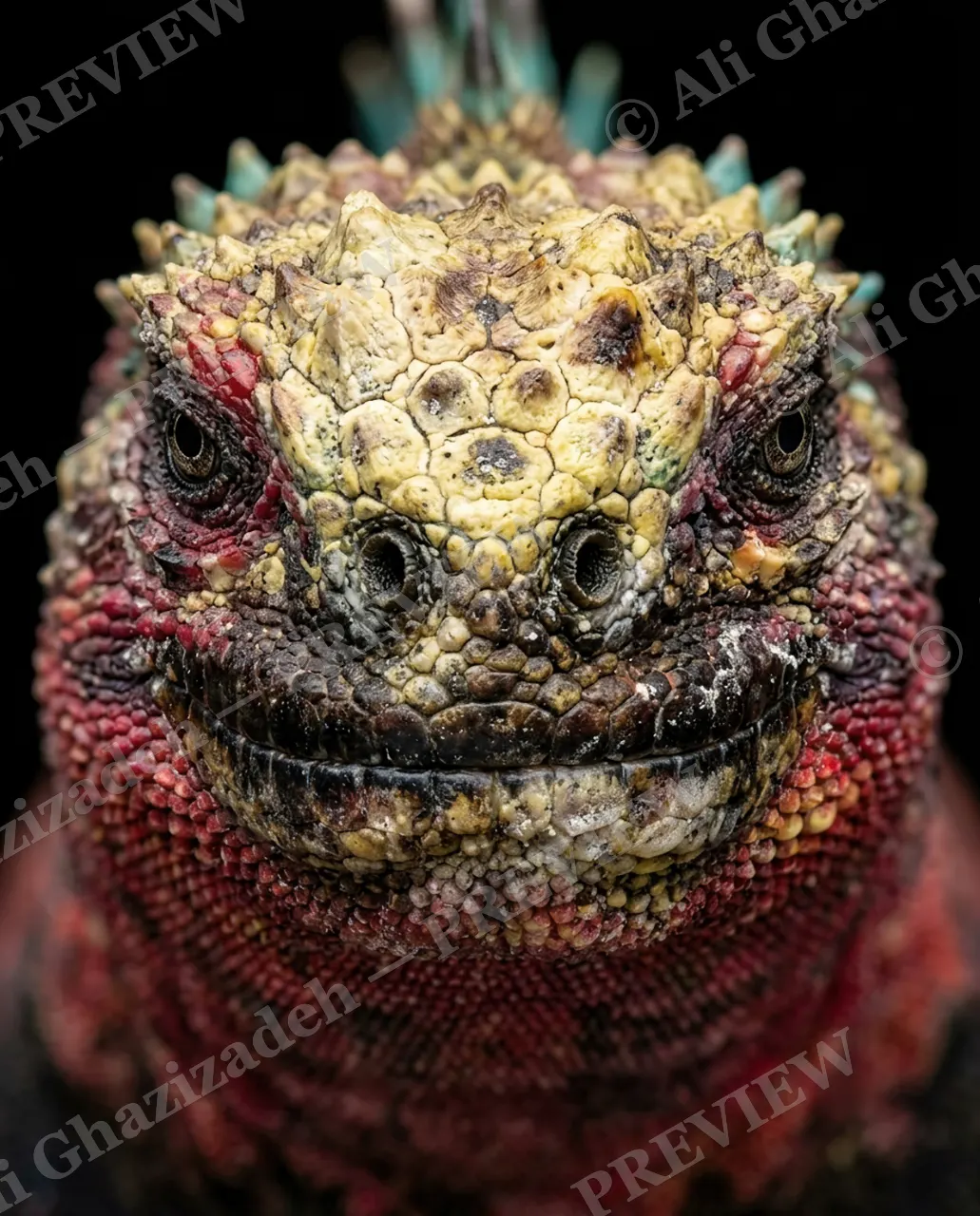 Not a Chameleon — Christmas Colors — Marine iguana artwork by Ali Ghazizadeh