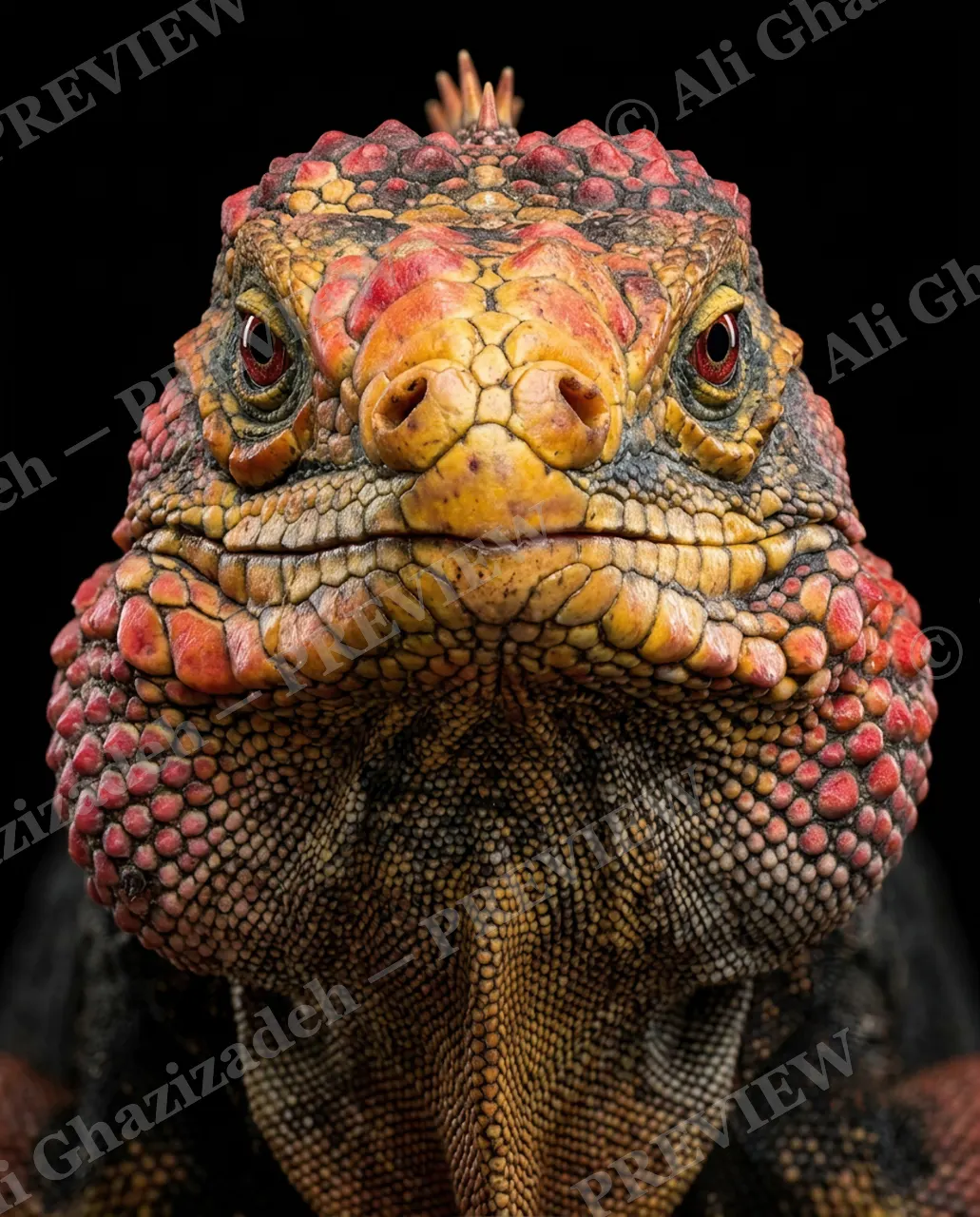 Not a Chameleon — Sunset Face — Marine iguana artwork by Ali Ghazizadeh