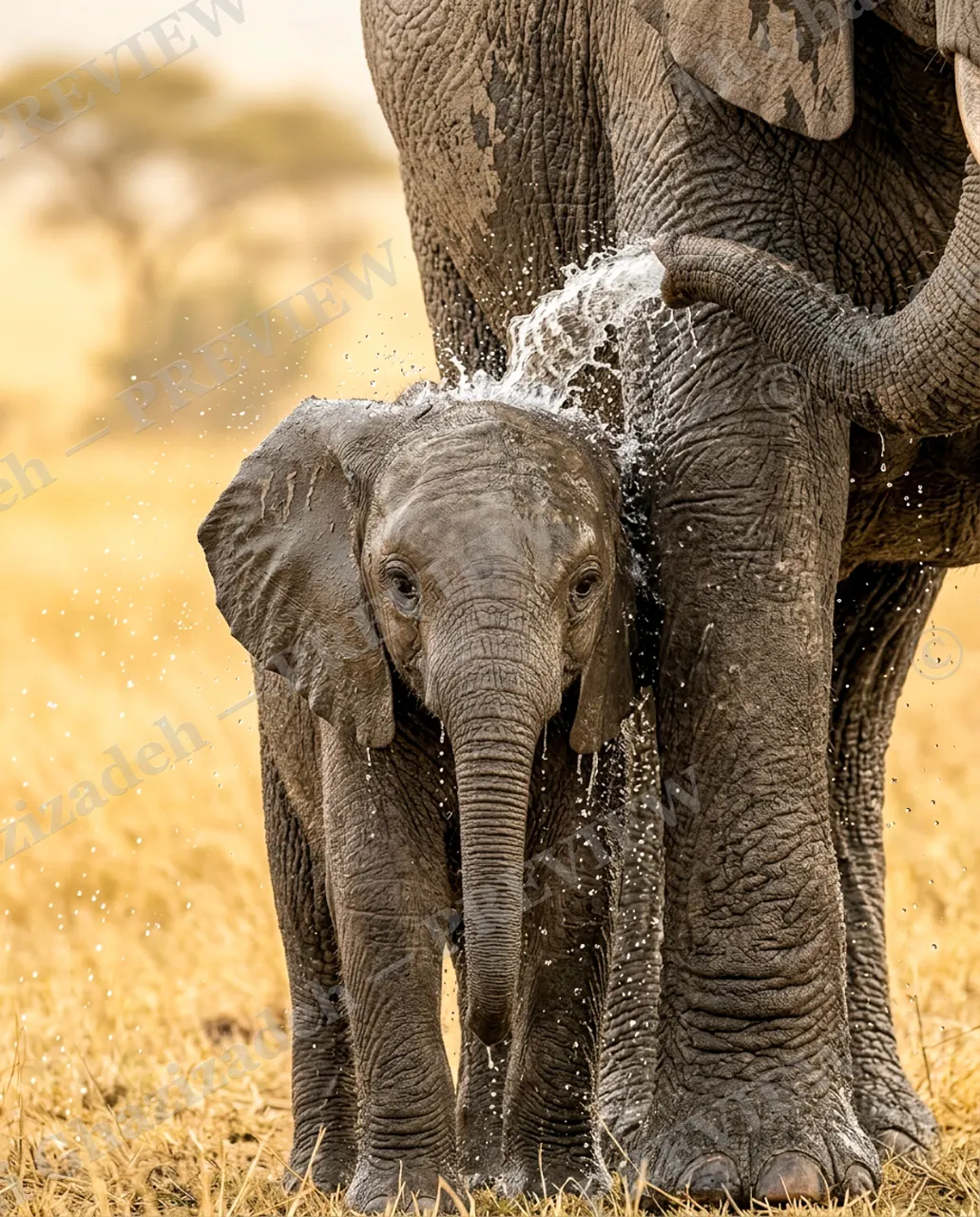 Underfoot — Splash Time — African bush elephant artwork by Ali Ghazizadeh