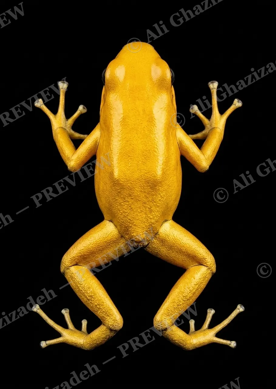 Warning Labels — Solid Gold — Poison dart frog artwork by Ali Ghazizadeh