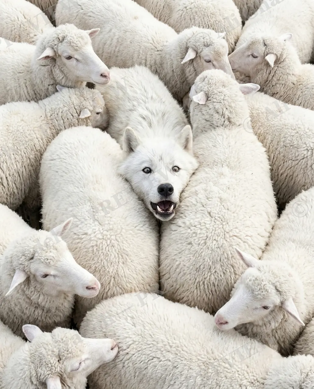 In the Fold — Still Just a Sheep — Gray wolf artwork by Ali Ghazizadeh