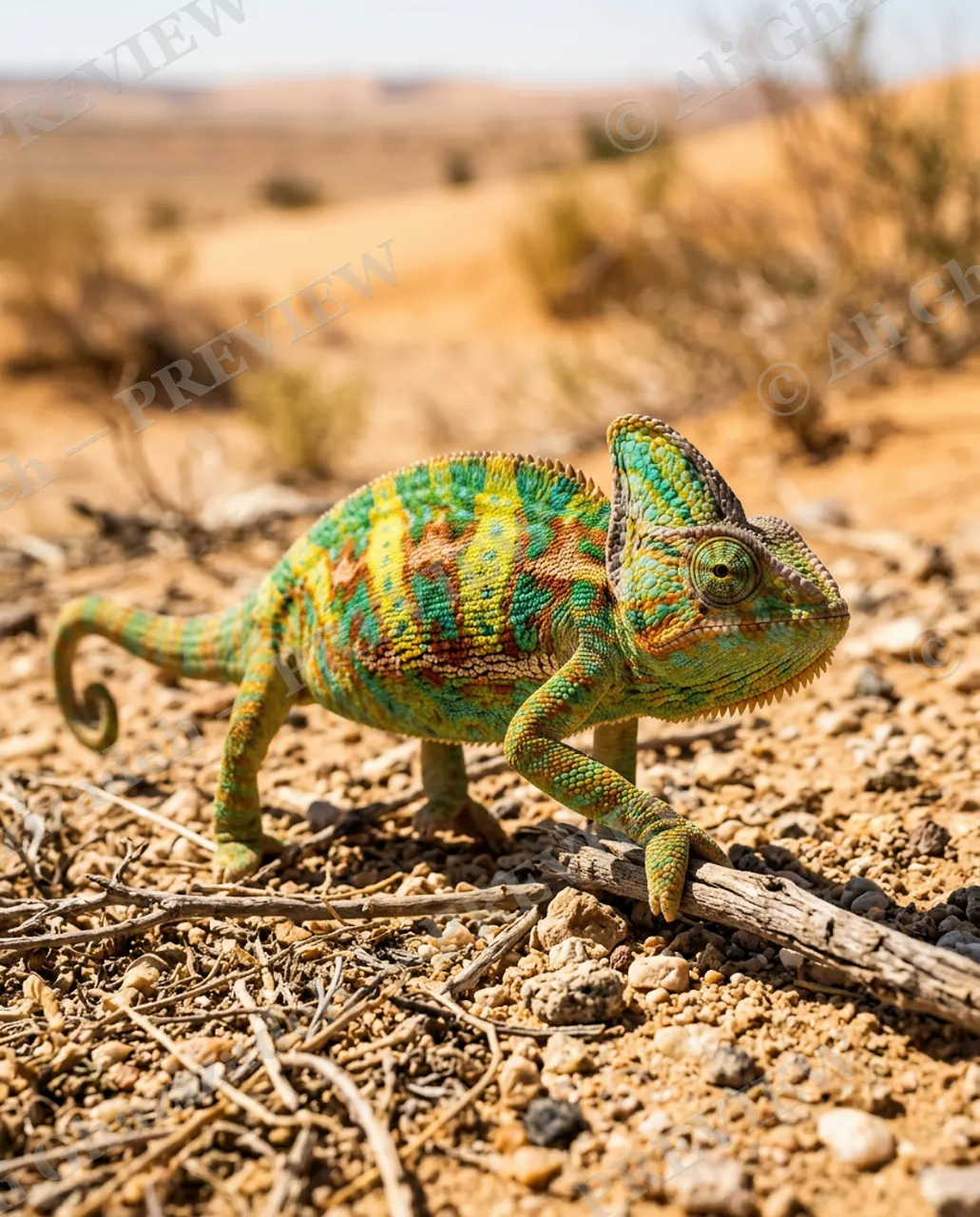 Better Safe Than Striped — True Colors — Veiled chameleon artwork by Ali Ghazizadeh