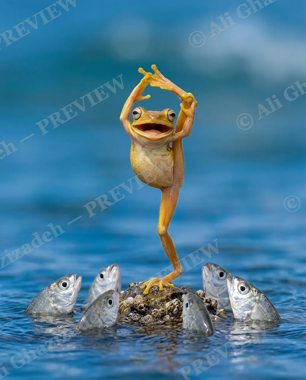 Along for the Ride — Perfect Balance — Tree frog artwork by Ali Ghazizadeh